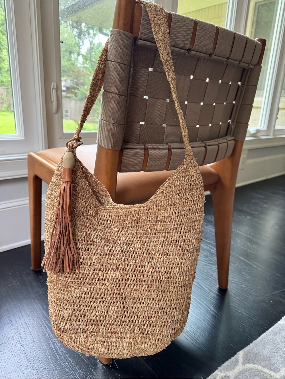 Mar Y Sol Augusta Raffia Shoulder Bag in Mixed Natural/Sand